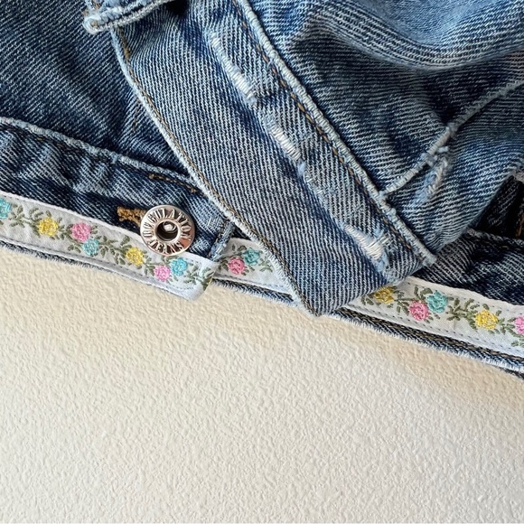 Reworked patchwork handkerchief floral‎ denim jacket L handmade - Picture 8 of 11